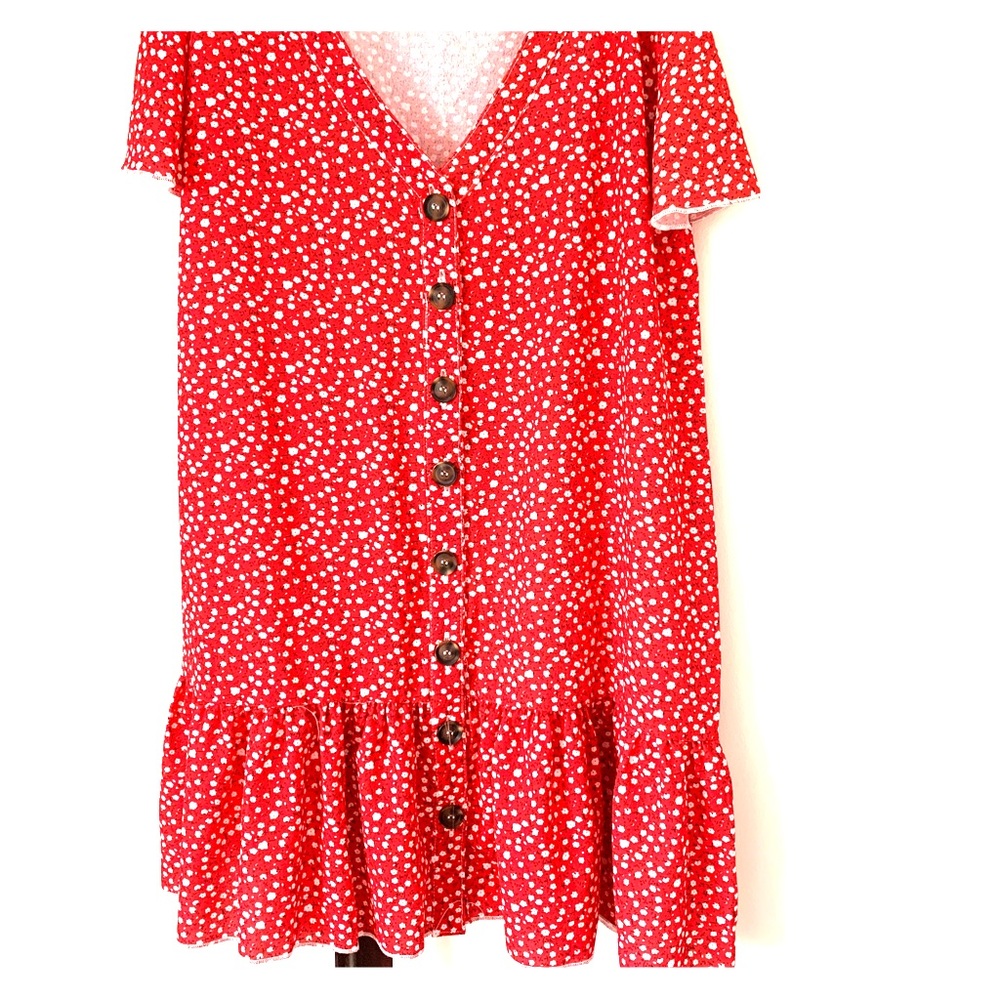 Red Floral Ruffle Mini Dress